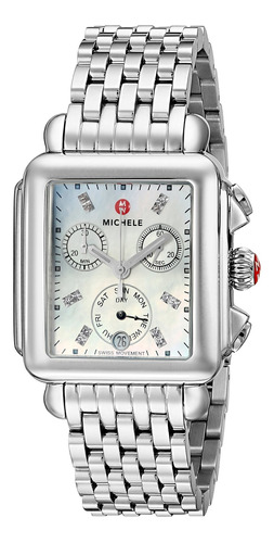 Michele Womens Deco Diamond Dial Reloj De Acero Inoxidable