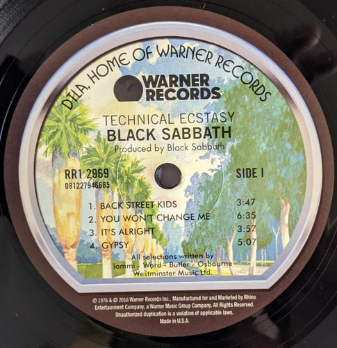 Vinilo de éxtasis técnico Lp Black Sabbath 180 g Novo Importado