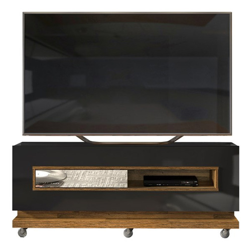 Rack Para Tv 60 Polegadas Pose Preto Gloss Tronco Ripado Com