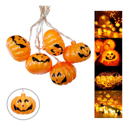 Guirnalda Halloween Led Calabaza Luminoso A Pila Decoracion