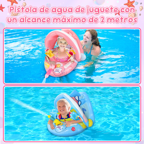 Flotador Salvavida Bebé Flotador de Piscina Niños Inflables Anillo De Natación Bandas del Brazo Inflables Pistola De Agua UPF50+ Toldo Solar Bomba Manual Juguete para Playa