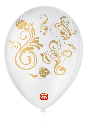 Bexiga Balões 9  São Roque Arabesco Branco/dourado - 25 Unid