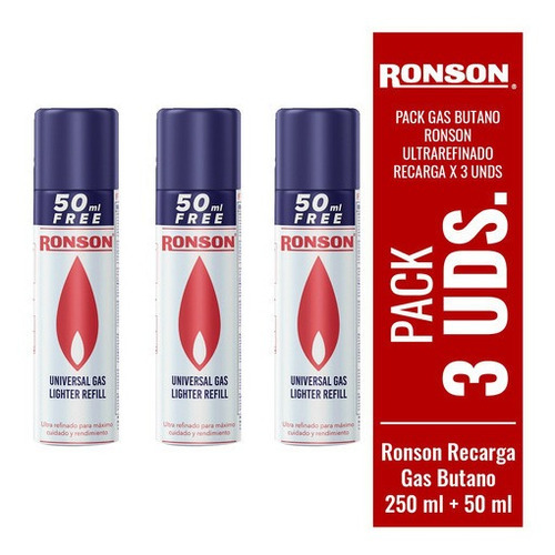 3x Gas Butano Ronson 300ml