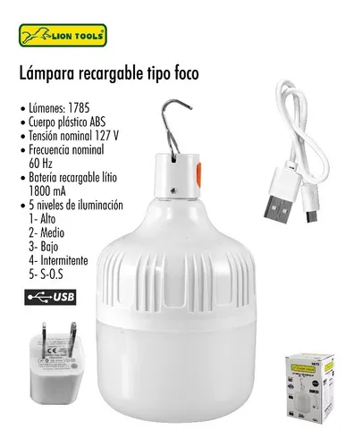 Lampara Recargable Foco Lion Tools 2872