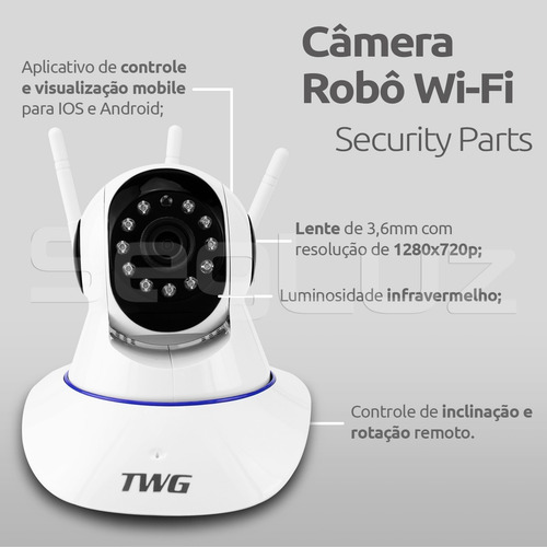 Imagem 2 de 6 de Camera Robo Ip Sem Fio Wifi Hd 2 Antenas Sensor Noturno