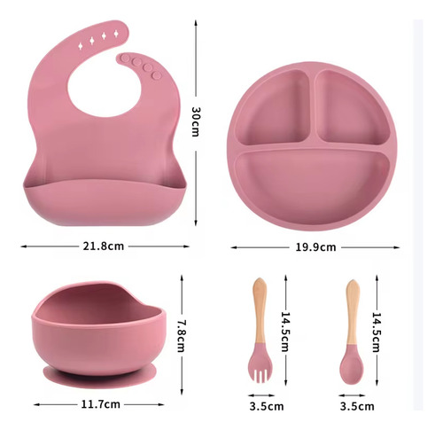 Kit De Vajilla De Alimentación Para Bebe 5 Pzas Color Rosa