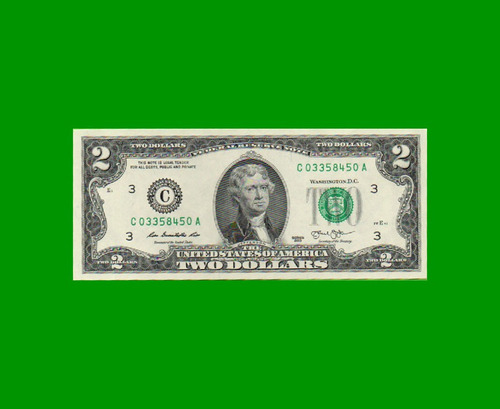 Imagen 1 de 3 de Billete E E U U 2 Dólares, Año 2013 Sello Verde Estado S/ C