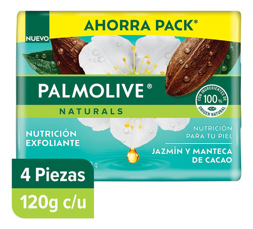 4 Jabones Palmolive Naturals Jazmín Y Manteca Cacao 120g C/u