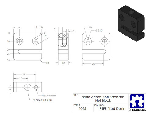 2x T8 2mm Passo Rosca T 4mm Trapezoidal Porca Para