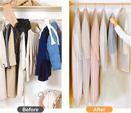 6 Bolsas Cubre Polvo Fundas Engrosado Para Vestidos funda de traje que protege el polvo con cierre, Bolsas de viaje para colgar ropa, bolsas de vestir para trajes