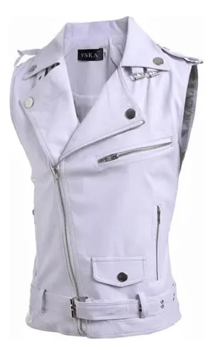comprar Colete De Couro Masculino Slim Fit Com Vários Zíperes