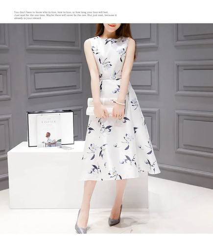 Vestido Longo Sem Mangas Com Estampa Floral Em Linha A Para