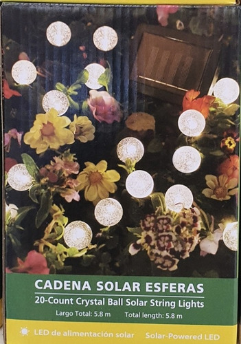 Luz Guirnalda Cadena Solar Importada Cristal Esfera 5.8mts