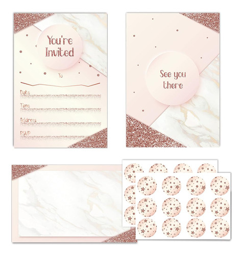 12 Set You Are Invited Glitter Rose Gold Party Invitations N