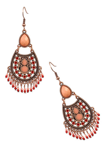 Pendientes Bohemio Con Cuentas De Arroz Y Borlas, Gema