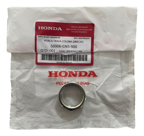 Porca Coluna De Direção Biz 100 2013/2015 Original Honda 