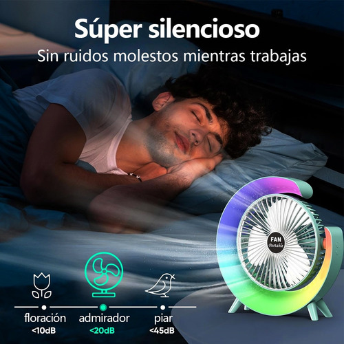 Ventilador De Escritorio Usb Recargable Portátil Con Luces