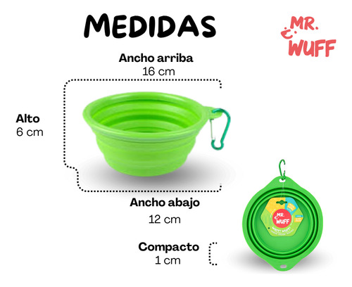 Plato Comedero Para Perro Plegable 16x12x6cm Mr Wuff Color Verde