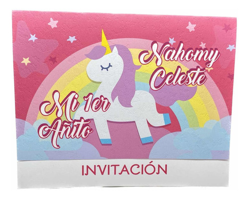 24 Tarjetas Invitación 1 Año Estilo Unicornio (2docenas)