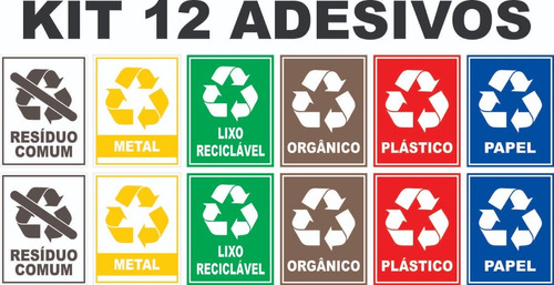 Kit 12 Adesivos Para Lixeira Plástico Reciclável 14cm X 18cm