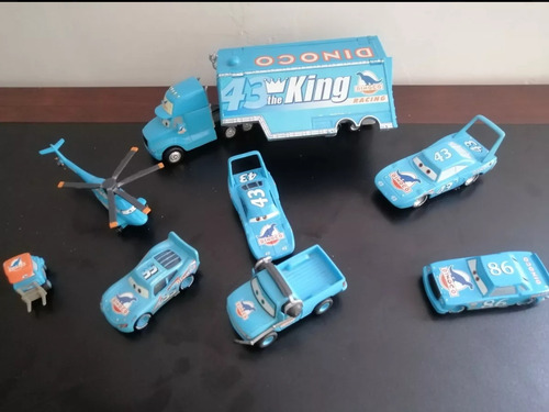 Disney Cars Mcqueen Dinoco Kig Rey Helicoptero Trailer Azul 