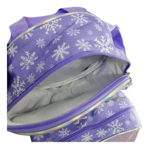 Mochila Infantil Com Rodinha Snowy Estojo E Lancheira Cor Lilás Desenho Do Tecido Lisa Gliter