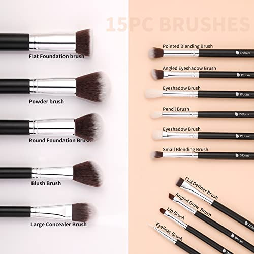 Juego De Brochas De Maquillaje De Viaje, 15 Piezas Con Bolsa