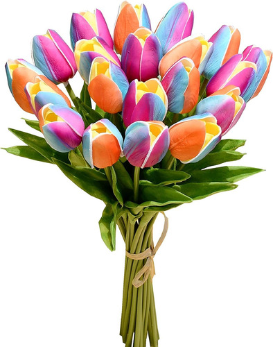 Flores Artificiales 20 Tulipanes Hogar Fiesta Deco -orainbow