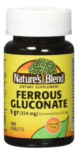 Nature`s Blend - Tabletas De Gluconato Ferroso De 324 Mg, 10