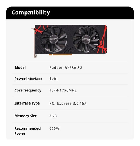 Tarjeta Video Grafica Amd Rx 580 8gb Gddr5 Gpu Gaming Juegos