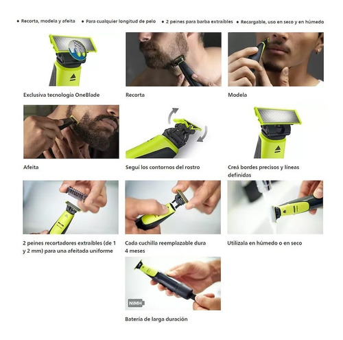 Imagen 3 de 7 de Afeitadora Philips Oneblade Qp2510 Recargable + Qp210