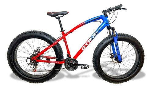 Mountain bike GTR-X Fat Bike aro 26 19" 21v freios de disco mecânico câmbios Shimano Tourney TZ510 y Shimano Tourney TZ400 cor vermelho/azul com descanso lateral