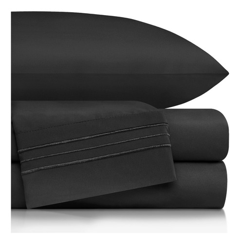 Sábanas Bordadas Queen Size - Real Textil- 2000 Collection Color Negra