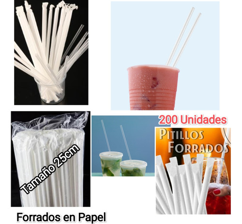 Pitillos Plasticos Desechable Envueltos 25cm 200 Unid 