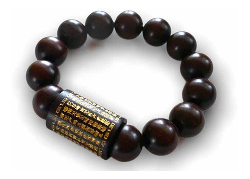 Original Pulsera De Madera Grabado Dorado Mantra Budista!!