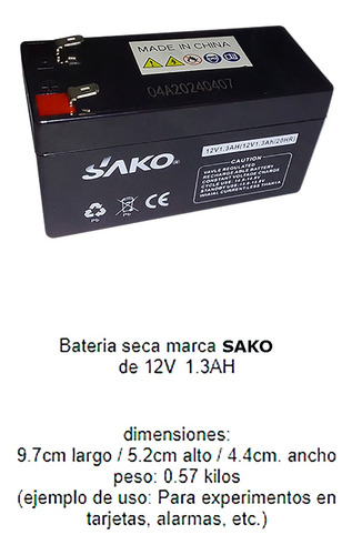 Batería Seca Recargable 12 Voltios 1.3 Ah