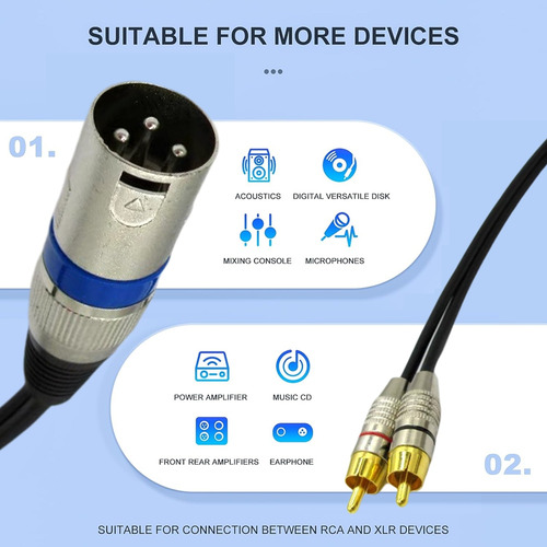Cabo De Áudio Xlr Macho Para Duplo Rca Macho Cabo Fono Rca H
