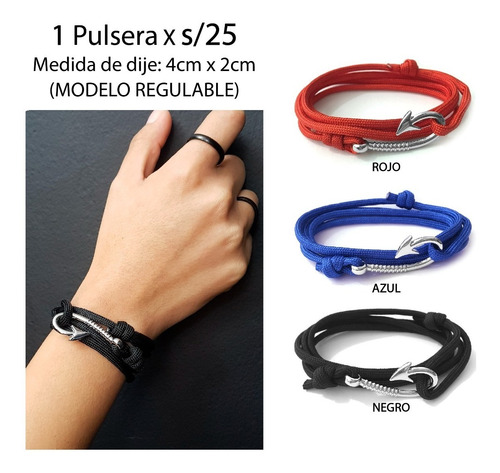 Pulsera Anzuelo Plateado Regulable Cuerda Colores Unisex M2