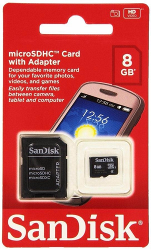 Memoria Micro Sd 8gb Sandisk Con Adaptador, 100% Original