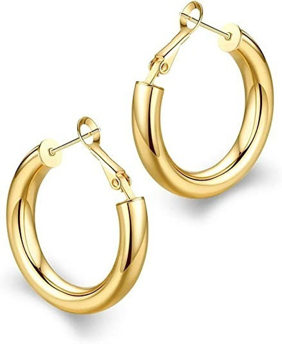 Aretes Gruesos Huecos Chapados En Oro De 14 Quilates 25 Mm