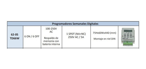 Programador Semanal Digital Td66w 6on 6of 6205