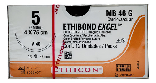 Sutura Ethibond 5 . Ref: Mb46g. C/12 Pz. Ethicon.