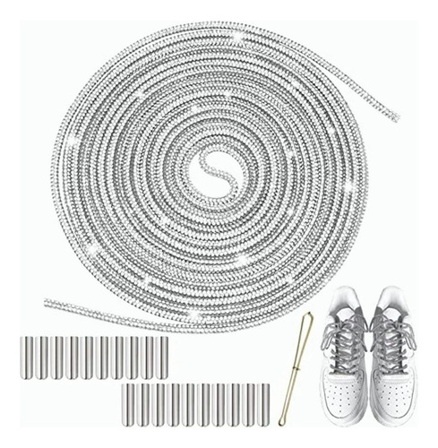 Cordon Agujetas 1 Par Brillos , Bling Bling Plateado