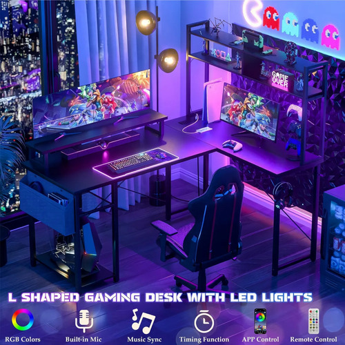 Escritorio De Computadora Reversible En L Con Carga Usb Led