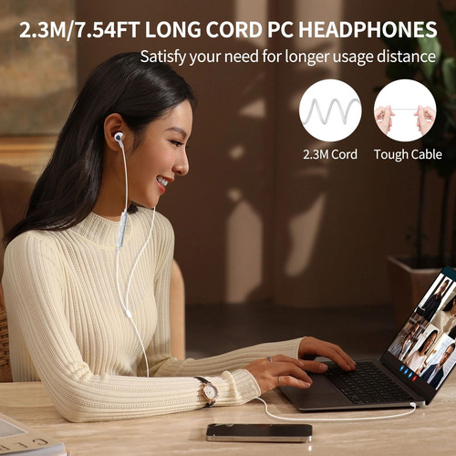 Fones De Ouvido Usb Com Microfone Para Pc, Cabo De 75 Pés, U