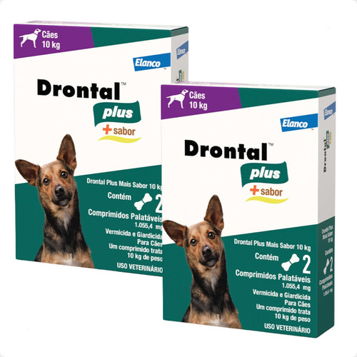 2 Vermífugo Drontal Plus Dog 10kg 2 Comprimidos Palatáveis
