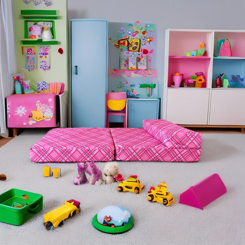 Imagen 3 de 7 de Sofá Cama Infantil Plegable, Colchoneta Con Soporte Firmé
