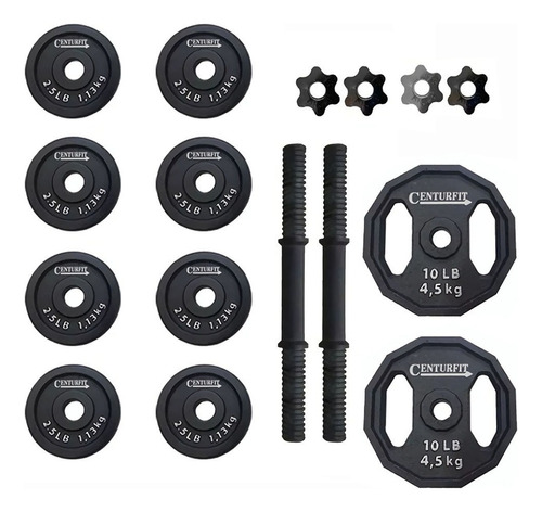 Mancuernas Set Pesas Discos Barra Negro 40 Lbs Rudo Juego