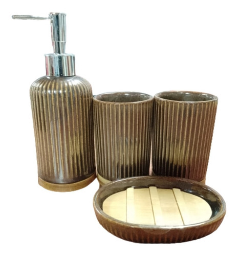 Set De Baño Accesorios Ceramica Bambu 4 Piezas Regalo Ideal