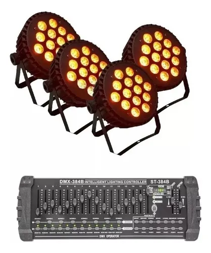 comprar 4 Canhao Refletor Cree 18w Rgbwa+uv Hexaled + Mesa Dmx 384